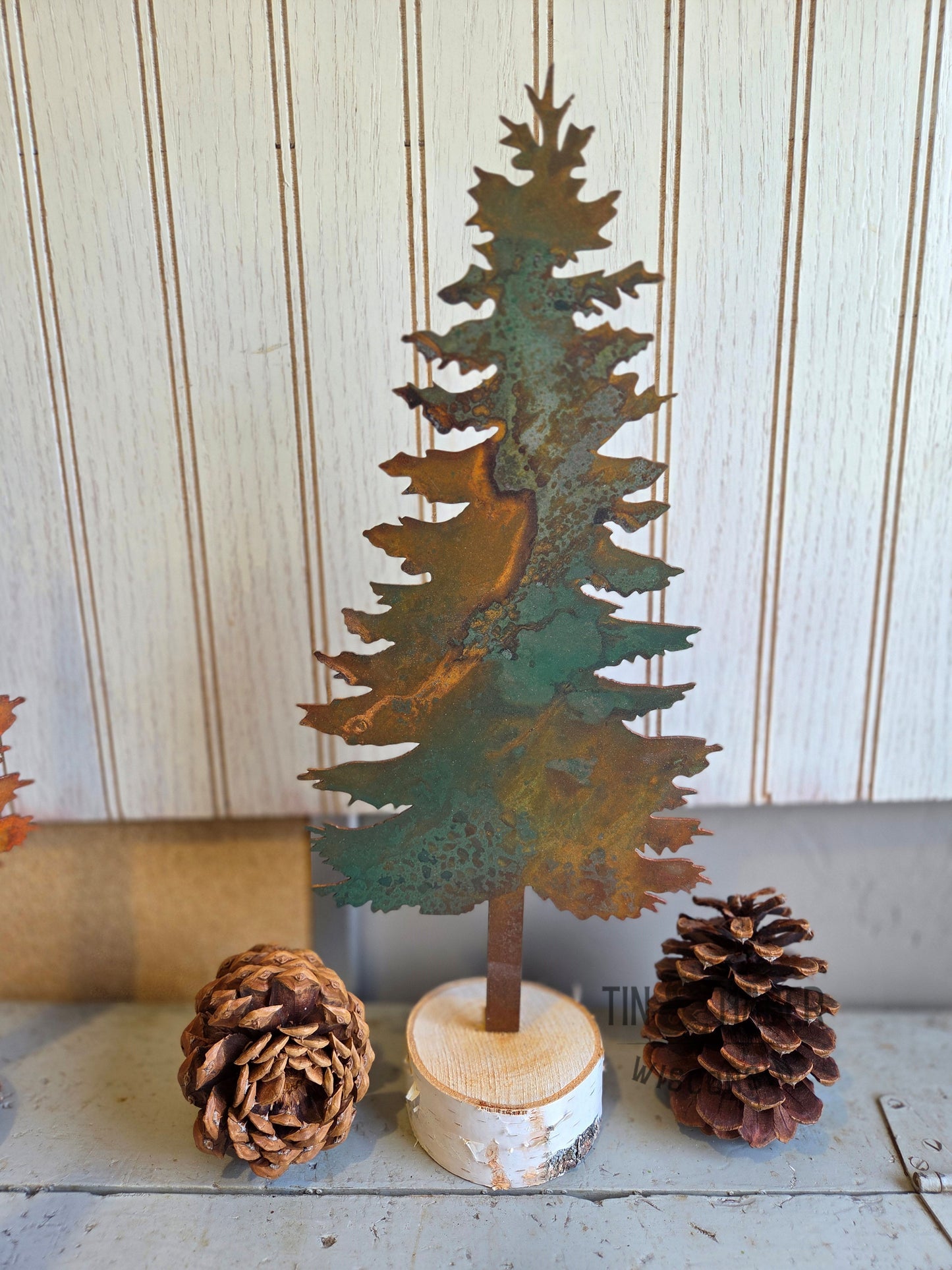 Metal Woodland Pine Tree on Birch Base