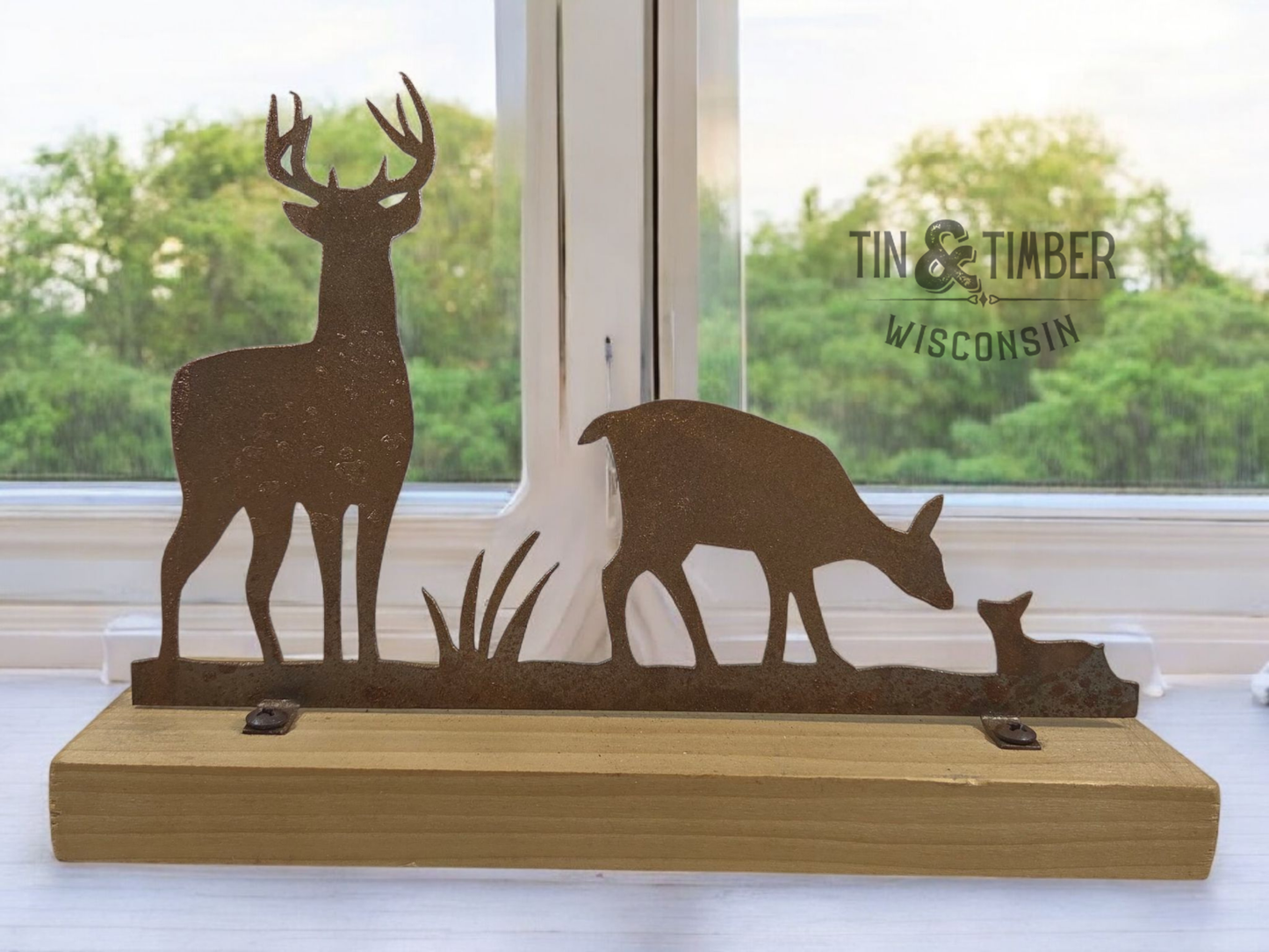 Rustic Buck Doe & Fawn - Rusty Metal