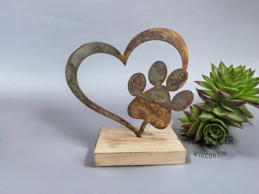 Rustic Metal Heart with Paw Print