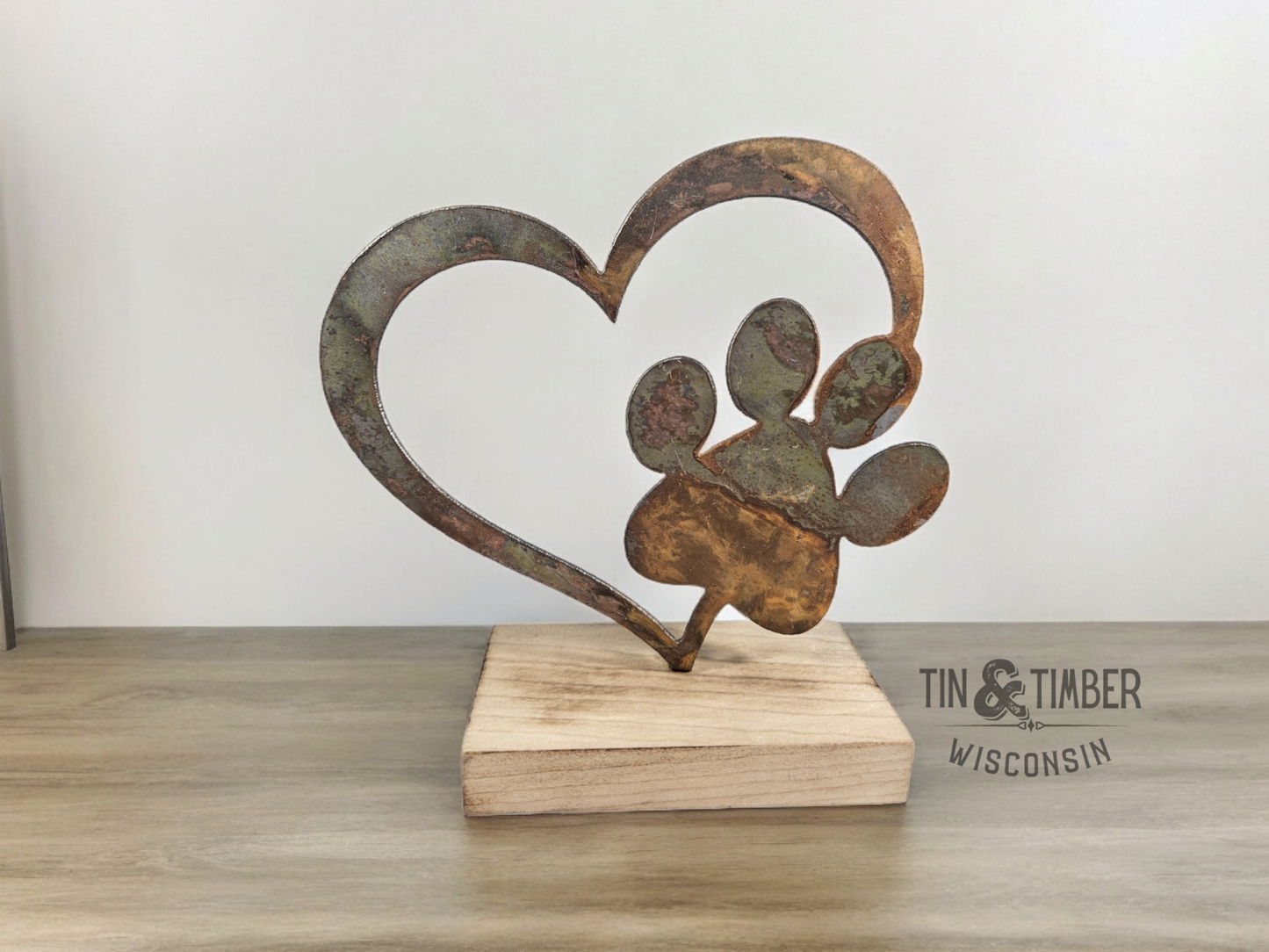 Rustic Metal Heart with Paw Print