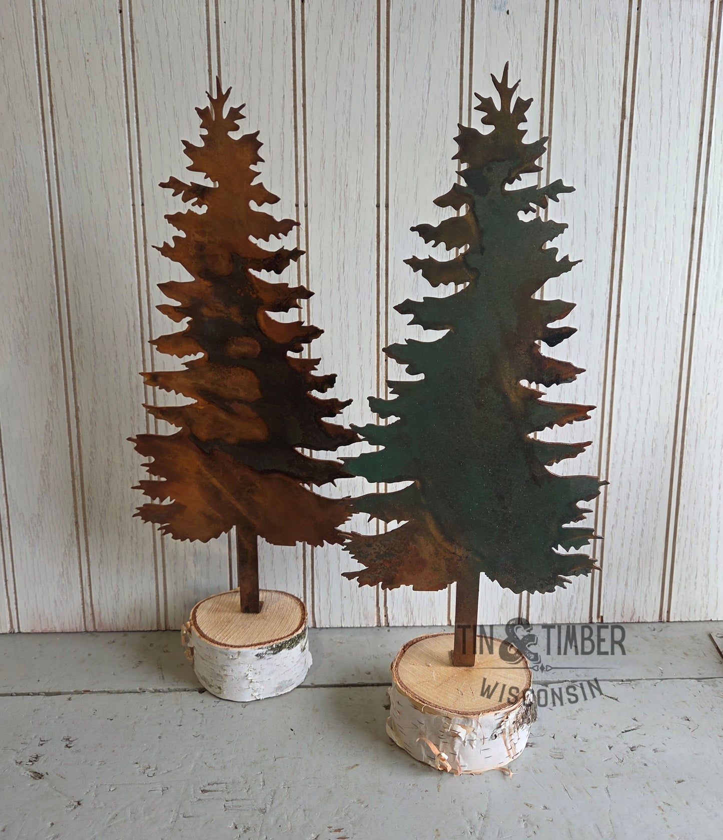 Metal Woodland Pine Tree on Birch Base