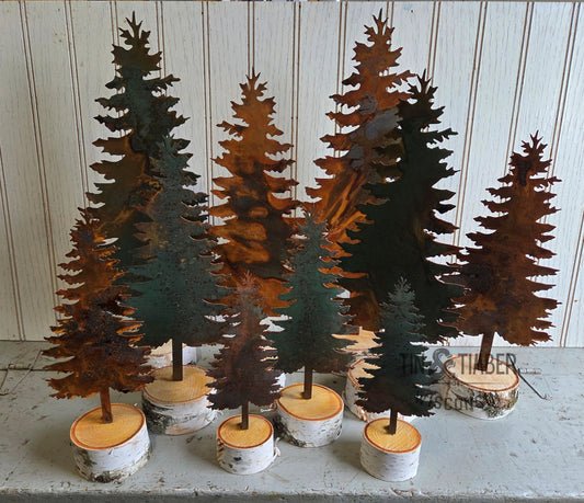 Metal Woodland Pine Tree on Birch Base