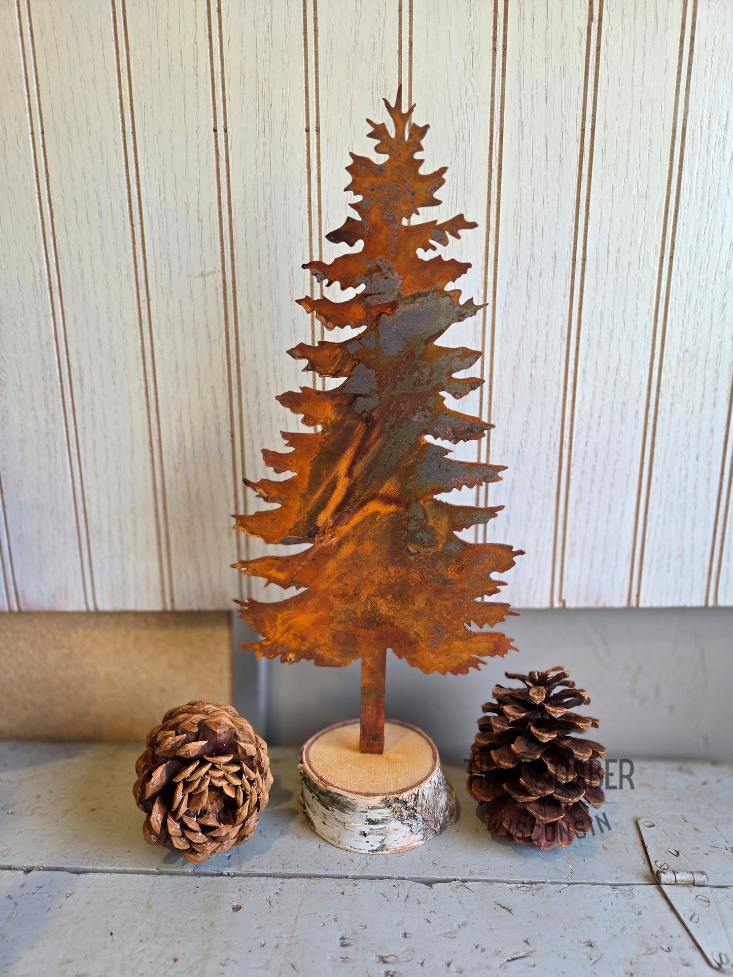 Metal Woodland Pine Tree on Birch Base