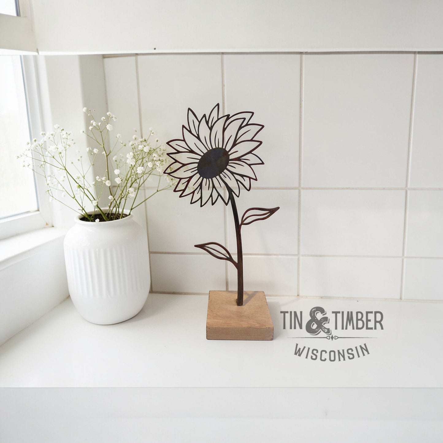 Metal Sunflower w/optional Wood Base