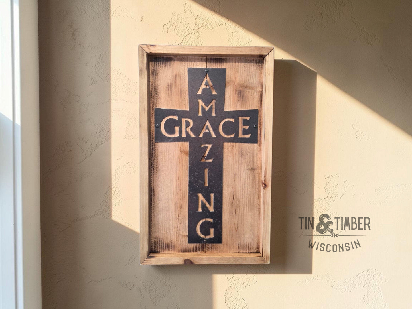 Amazing Grace - Patinaed Steel on Board Back Framed