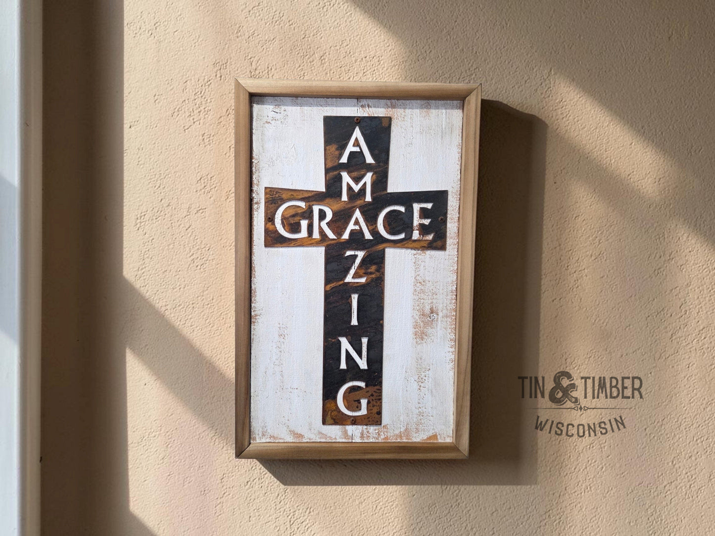 Amazing Grace - Patinaed Steel on Board Back Framed