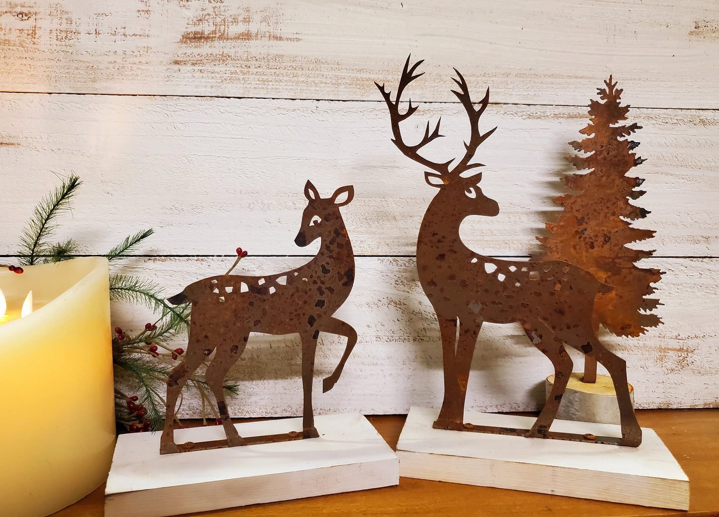 Rusty Metal Deer - Rusted Buck or Doe Shelf Sitter
