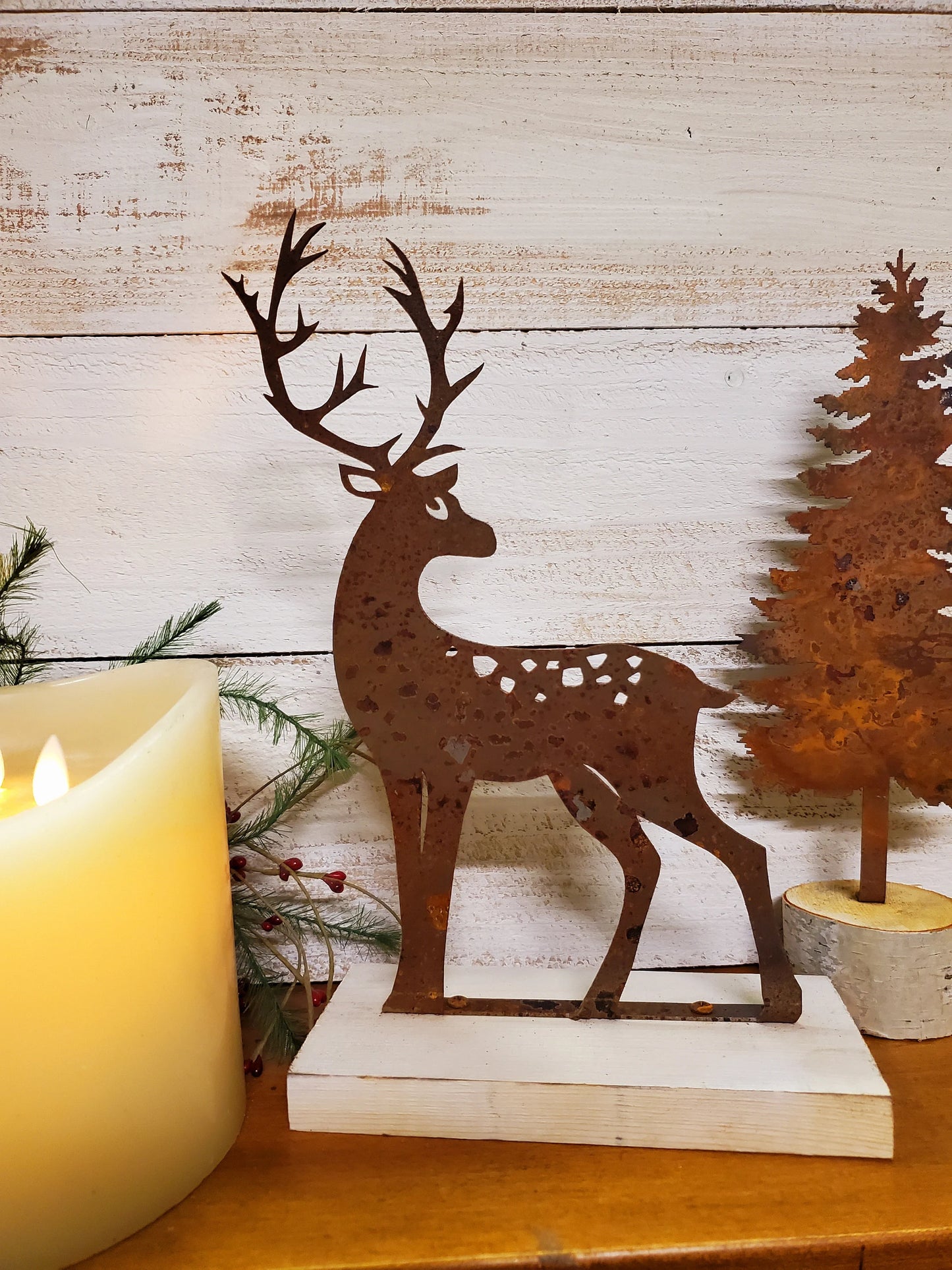 Rusty Metal Deer - Rusted Buck or Doe Shelf Sitter