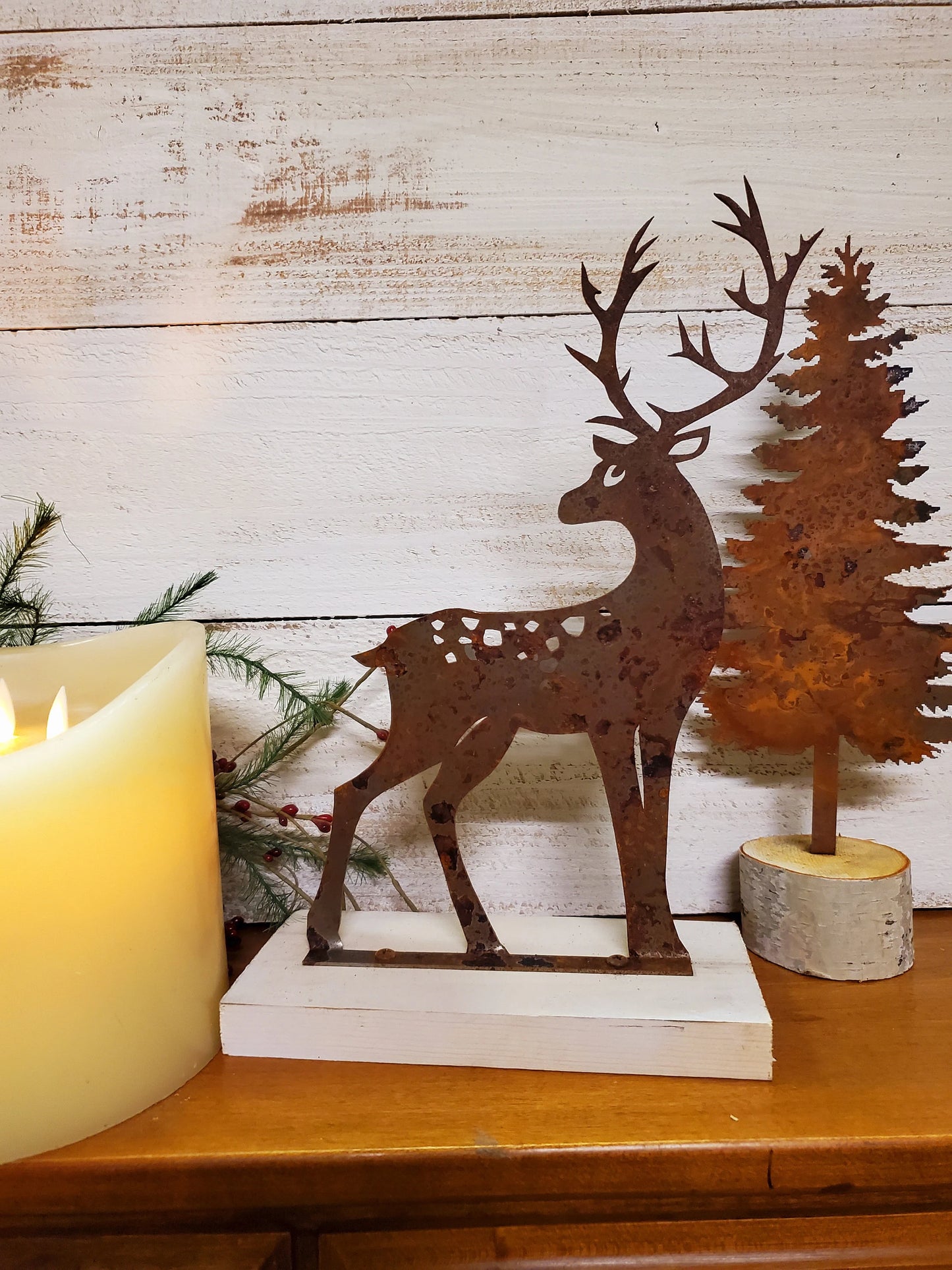 Rusty Metal Deer - Rusted Buck or Doe Shelf Sitter