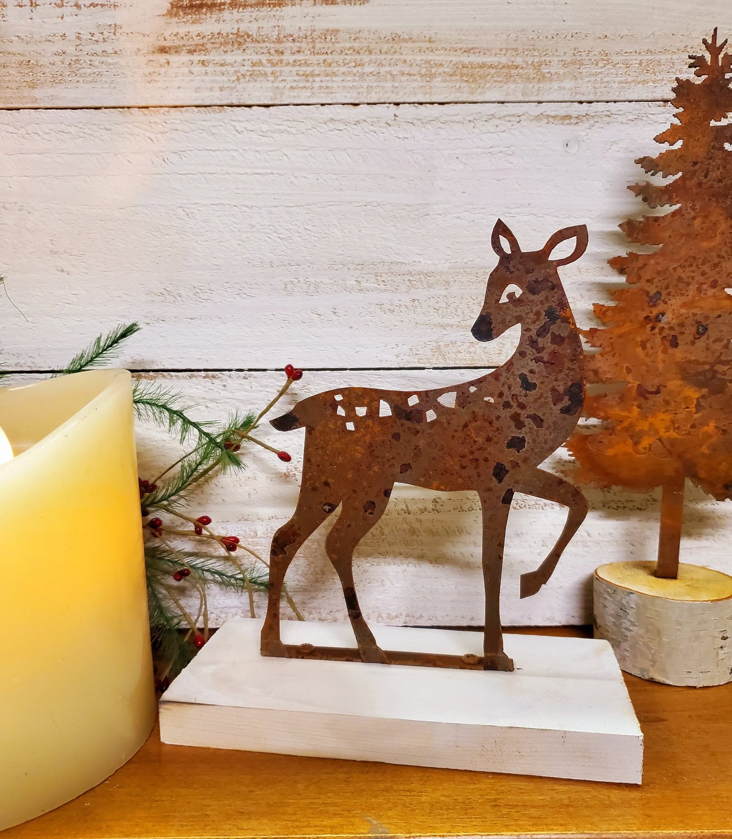 Rusty Metal Deer - Rusted Buck or Doe Shelf Sitter
