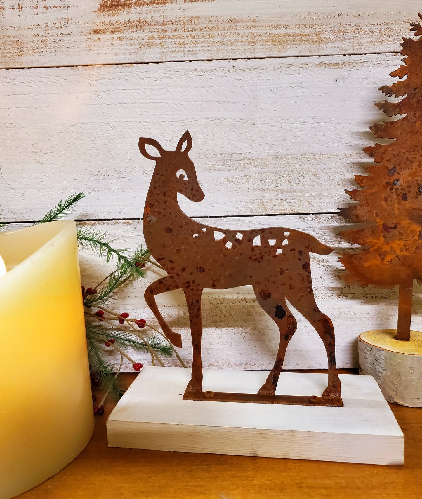 Rusty Metal Deer - Rusted Buck or Doe Shelf Sitter