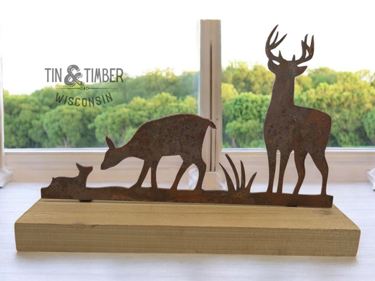Rustic Buck Doe & Fawn - Rusty Metal