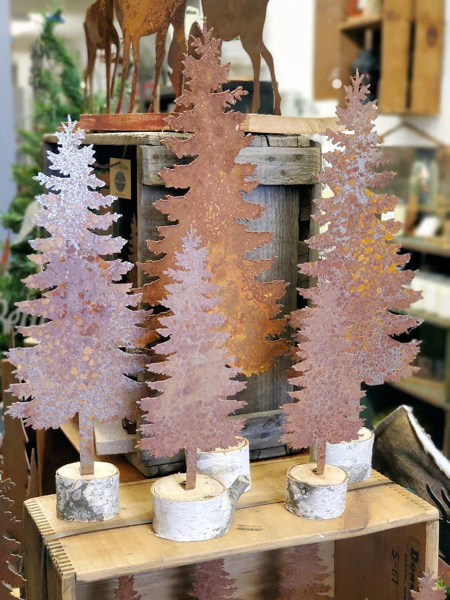 Metal Woodland Pine Tree on Birch Base