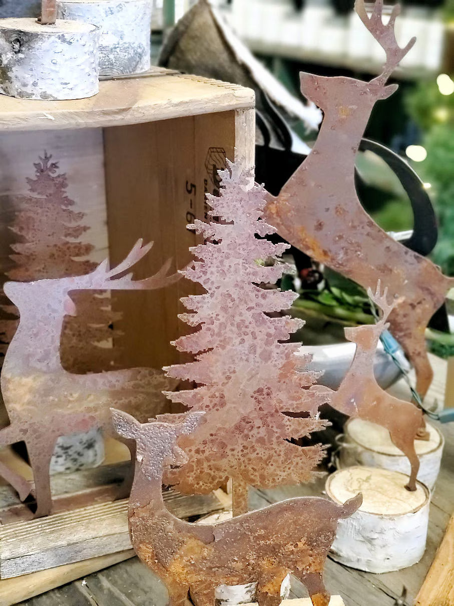 Metal Woodland Pine Tree on Birch Base
