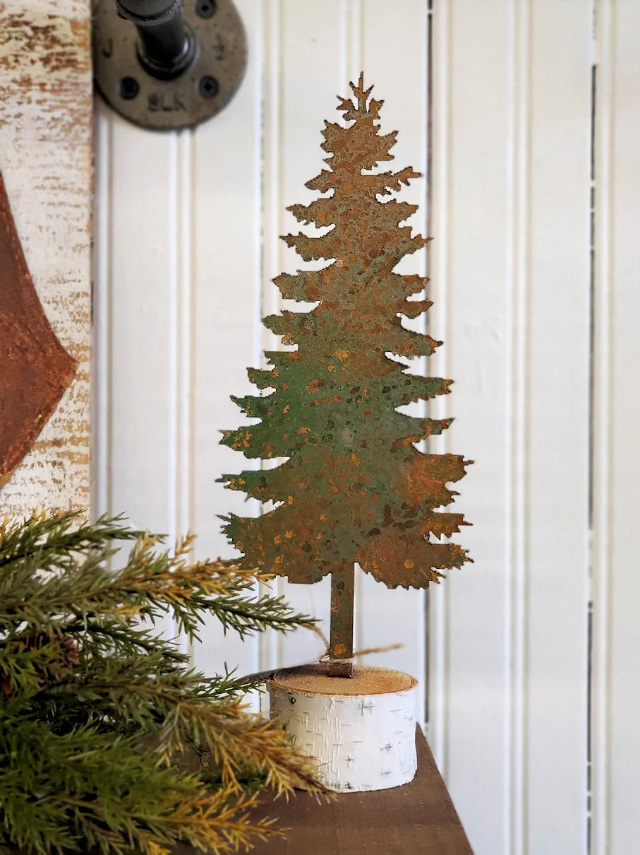 Metal Woodland Pine Tree on Birch Base